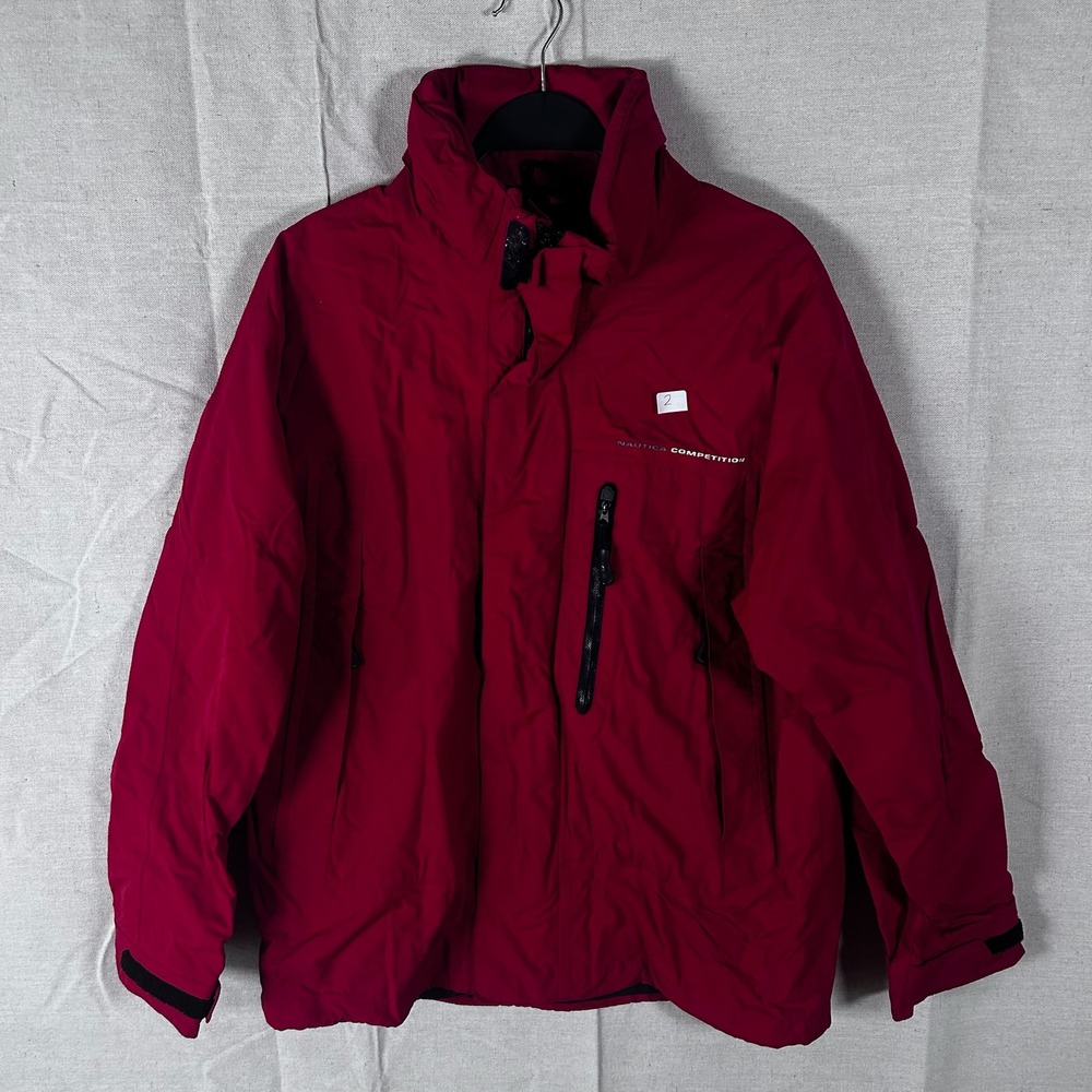 Nautica Competition Mens Red Nylon Full‎ Zip Hooded Performance Jacket Small